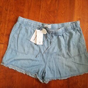 For The Republic Women's Pull On Fringe Hem Denim Shorts Tencel Size xl